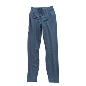 Yogalicious Lux Womens High Waisted Ribbed Waistband Leggings Teal Blue Small